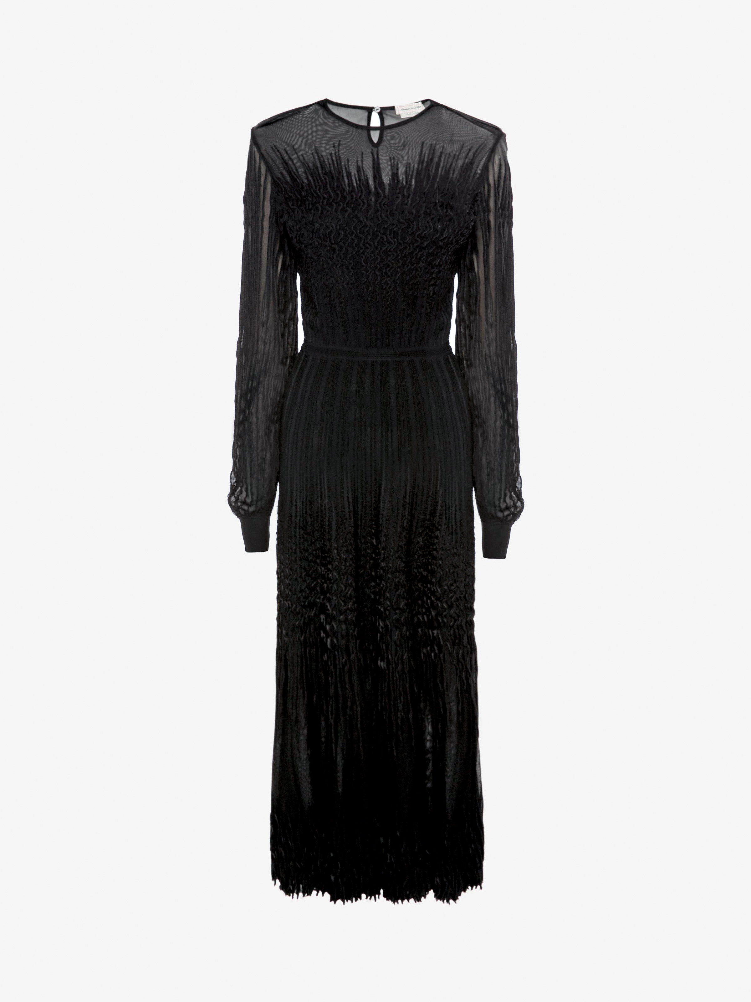 Alexander Mcqueen Sheer Knit Midi Dress In Black