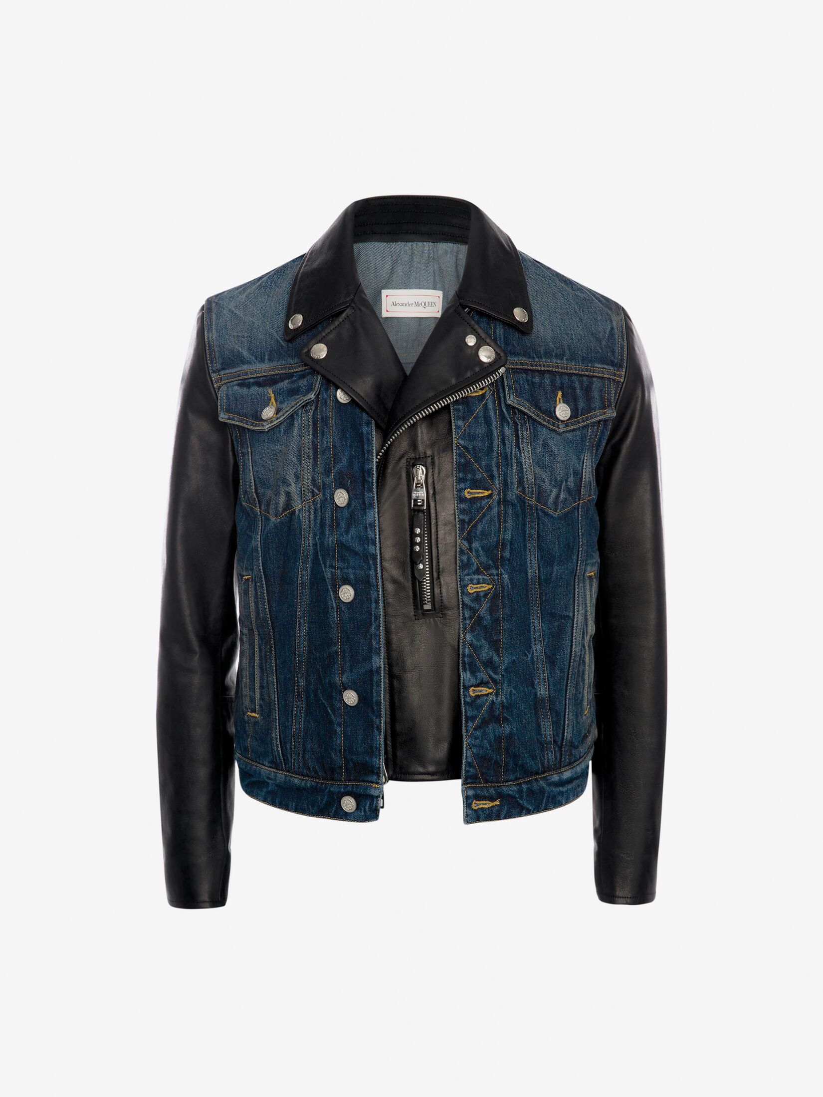 Hybrid Denim Biker Jacket in Black/Indigo Alexander McQueen US