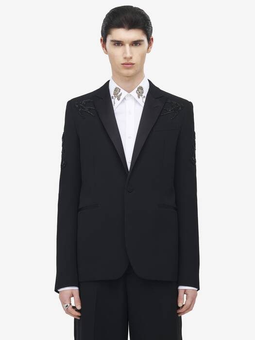 Men's Sailor Tattoo Embroidery Tuxedo Jacket in Black