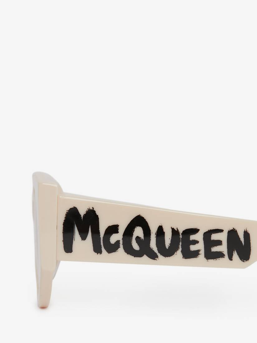 McQueen Graffiti Oval Sunglasses in White/Yellow | Alexander McQueen US