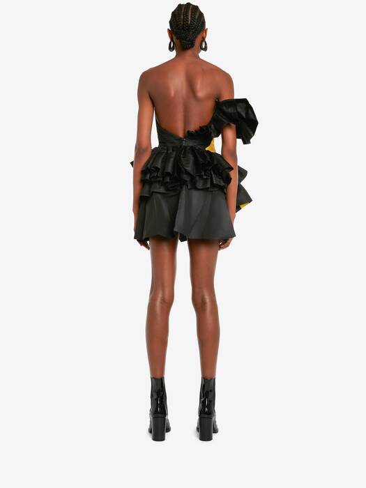 Mushroom deconstructed bustier mini dress in Black | Alexander McQueen US
