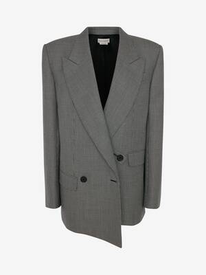 Wool Double-breasted Houndstooth Boxy Jacket