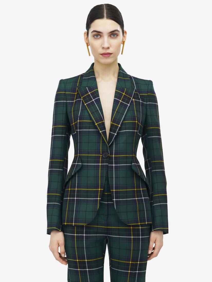 Wool Tartan Peak Shoulder Jacket