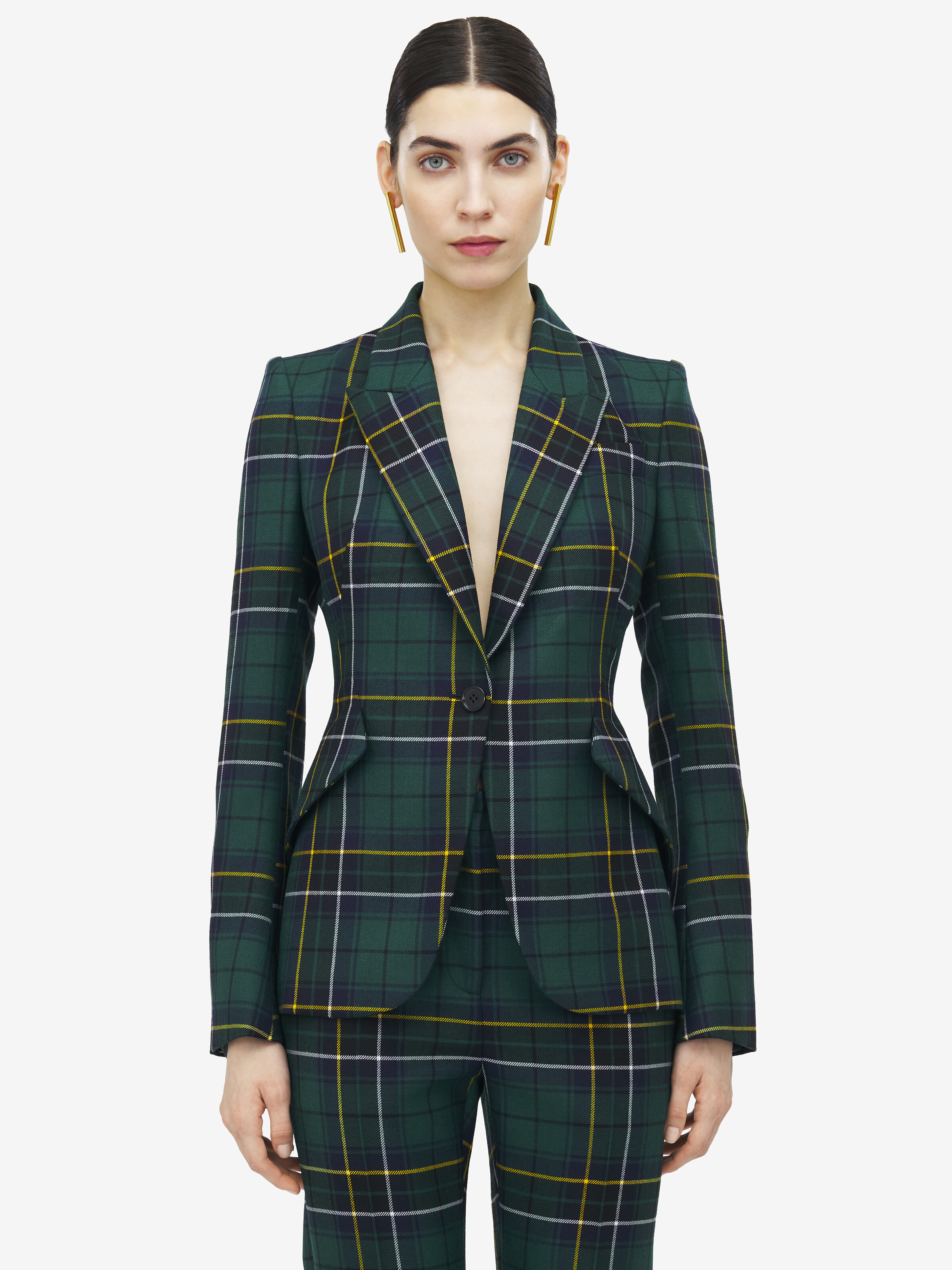 Wool Tartan Peak Shoulder Jacket