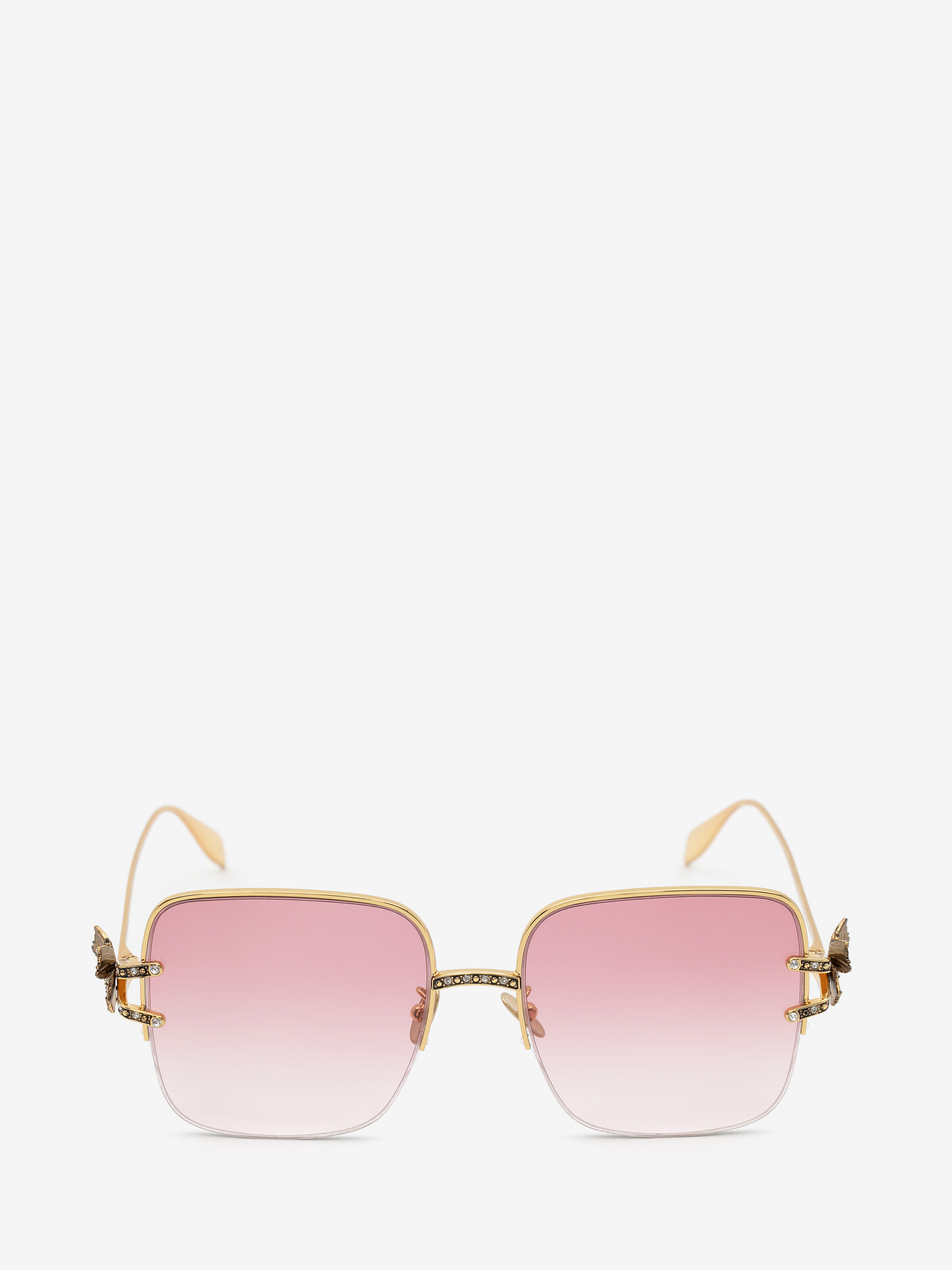 Alexander Mcqueen Butterfly Jewelled Square Sunglasses In Gold/red