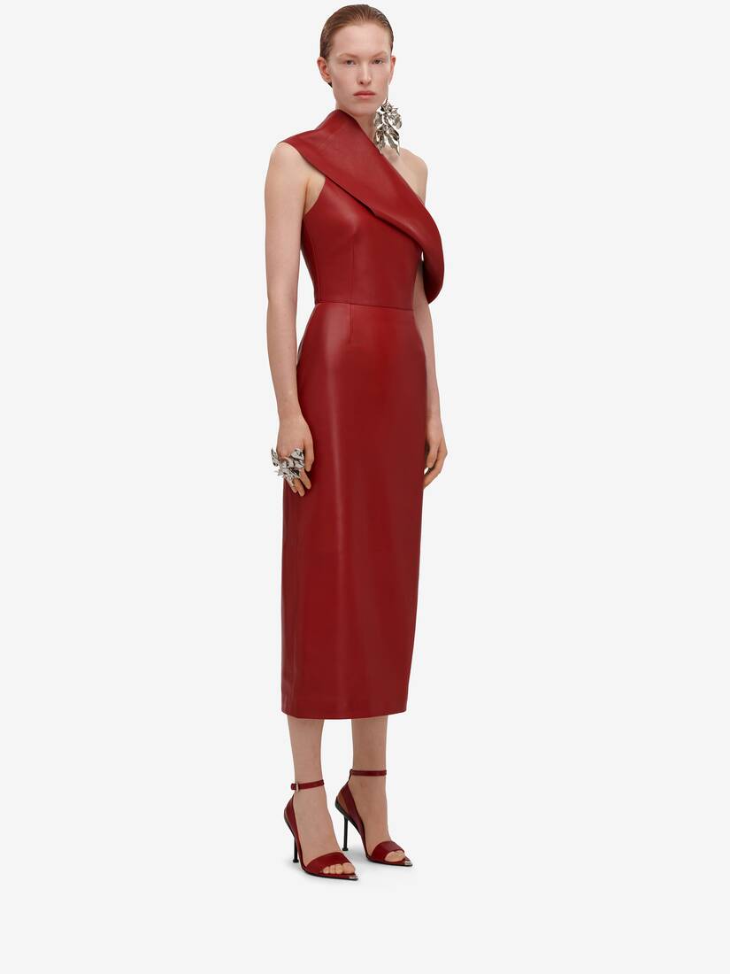 Drape Leather Dress in Blood Red | Alexander McQueen US