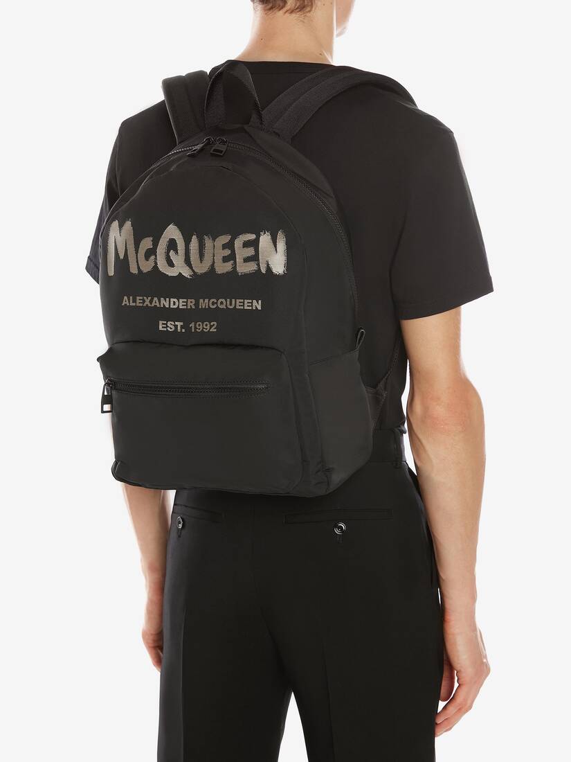 Men's McQueen Graffiti Metropolitan Backpack in Black/ivory