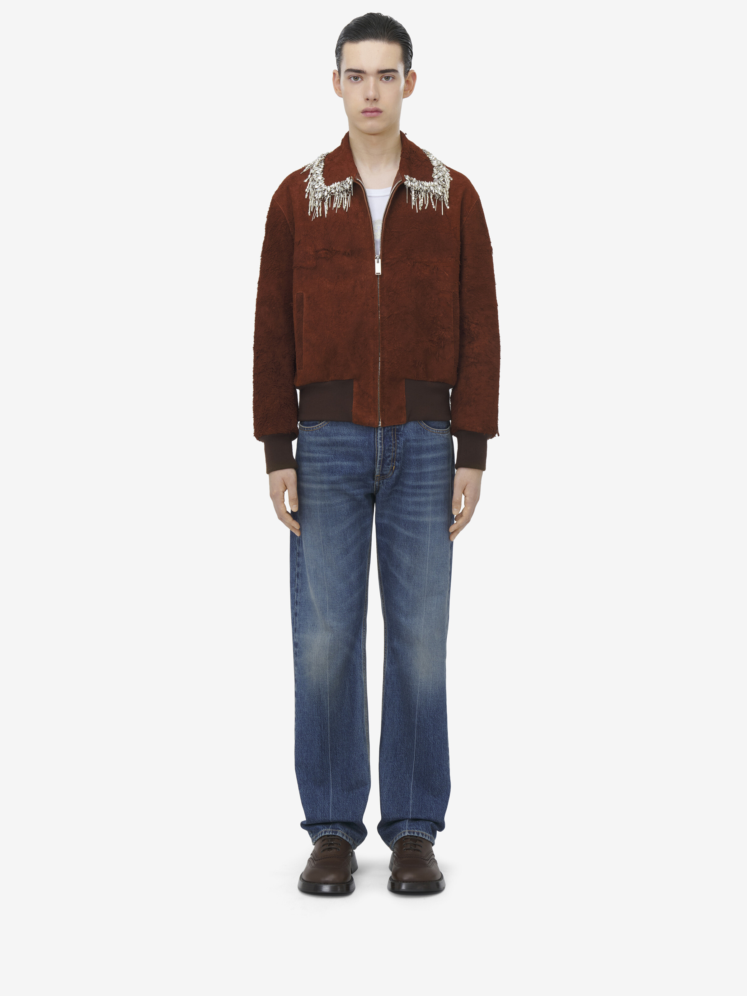 Raw Suede Bomber Jacket