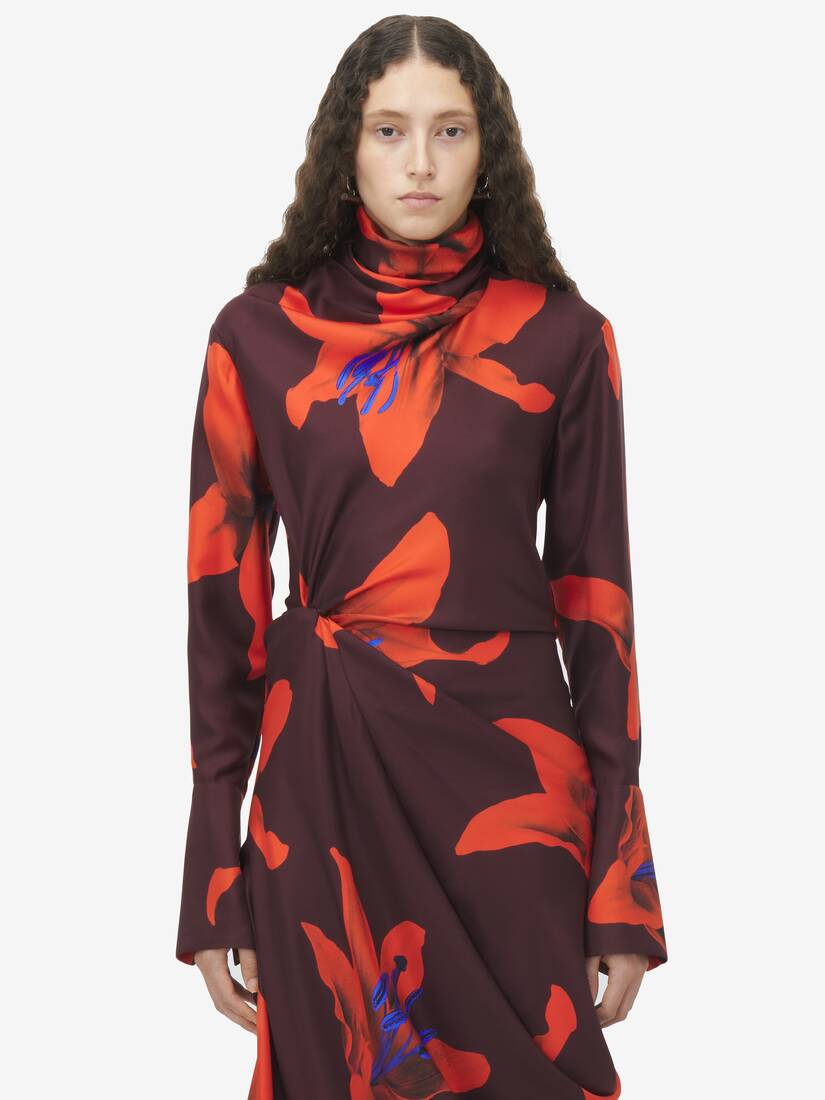 Asymmetrisches Kleid mit Flame Lily-Motiv