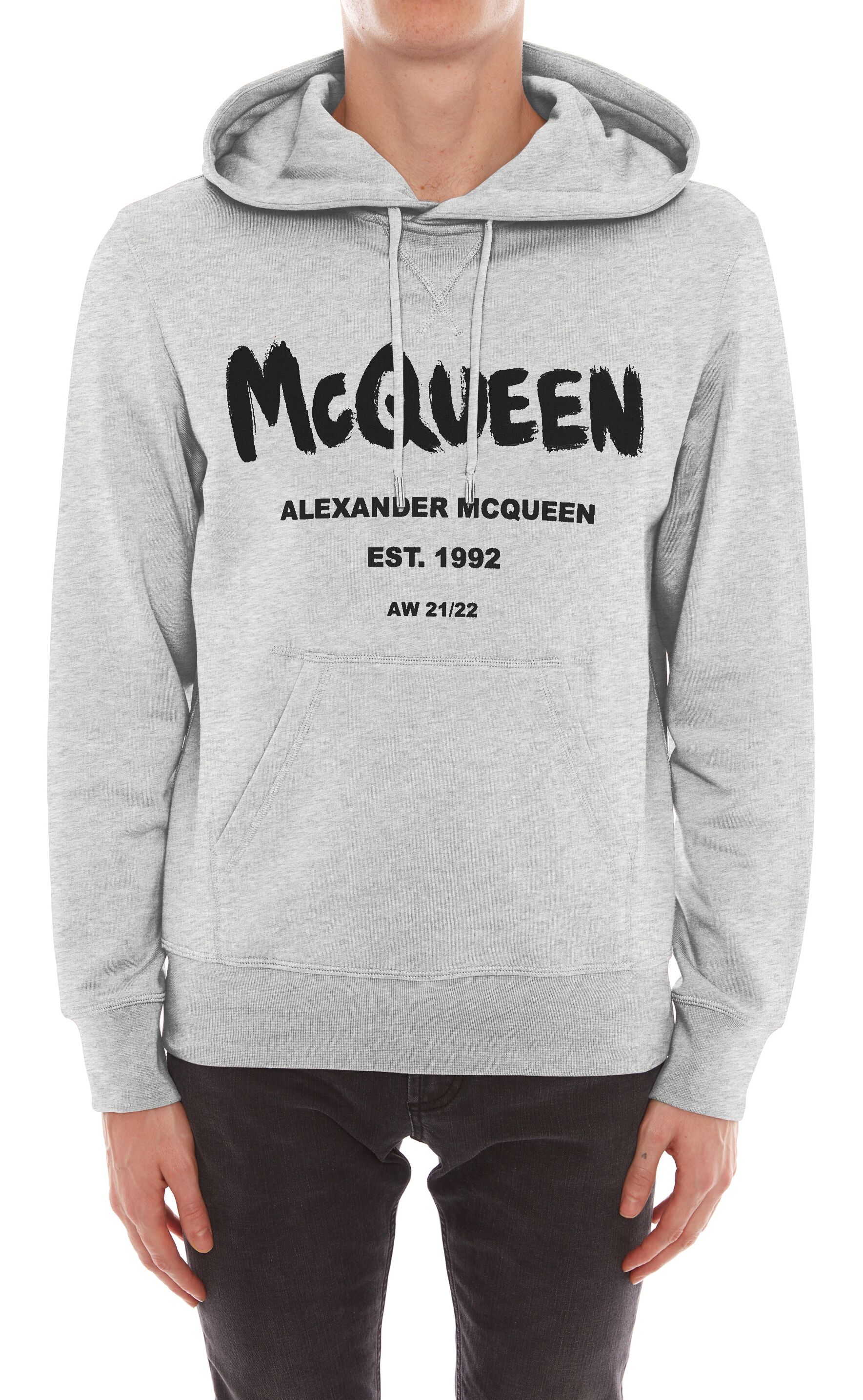 Men's McQueen Graffiti Hooded Sweatshirt in Pale Grey in 100% Cotton | Alexander McQueen - image 1