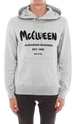 Men's McQueen Graffiti Hooded Sweatshirt in Silver