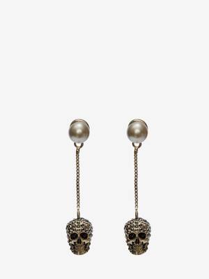Boucles d’oreilles avec chaîne et skull pavé