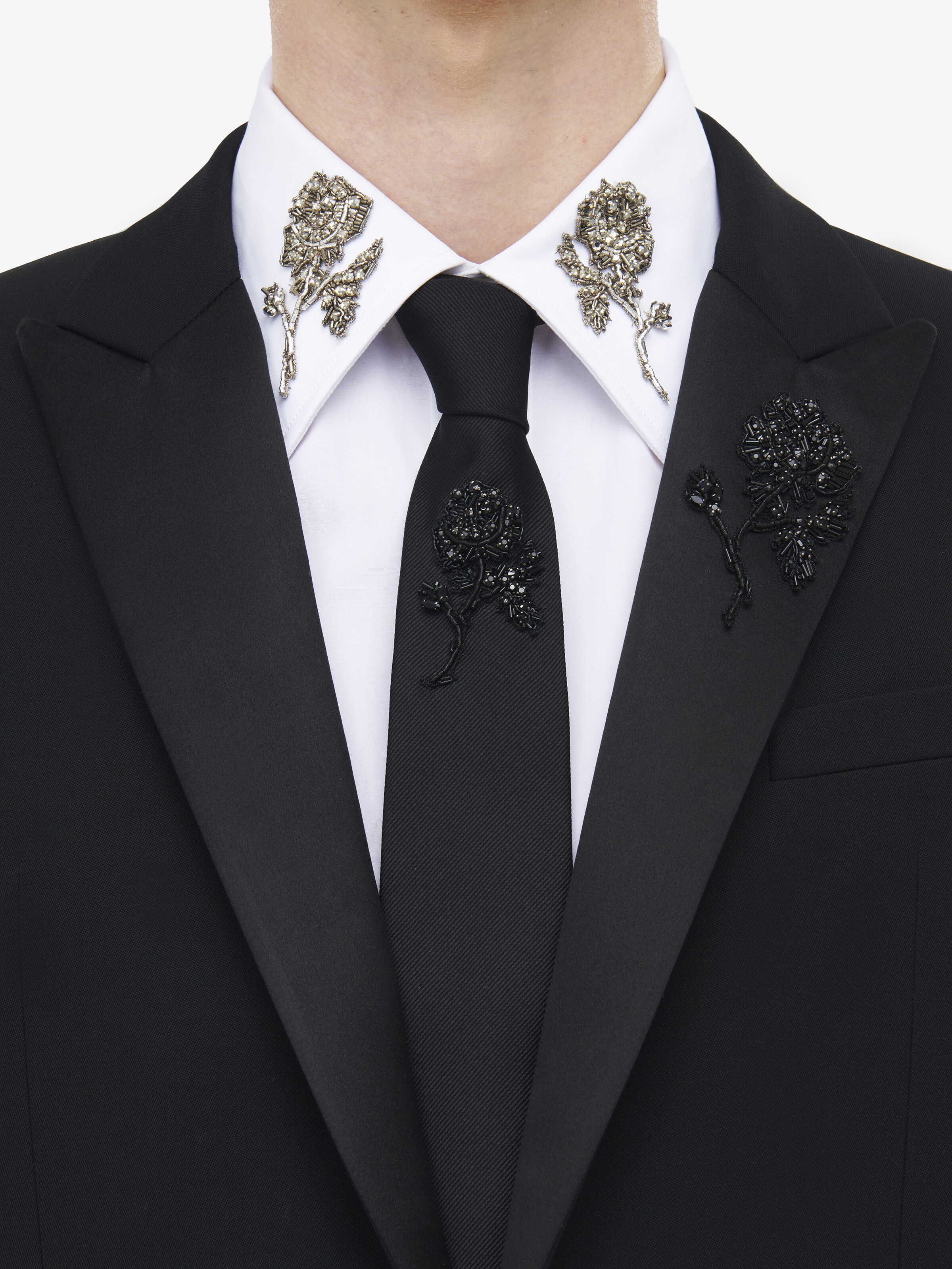 Alexander Mcqueen Jet Rose Embroidered Tie