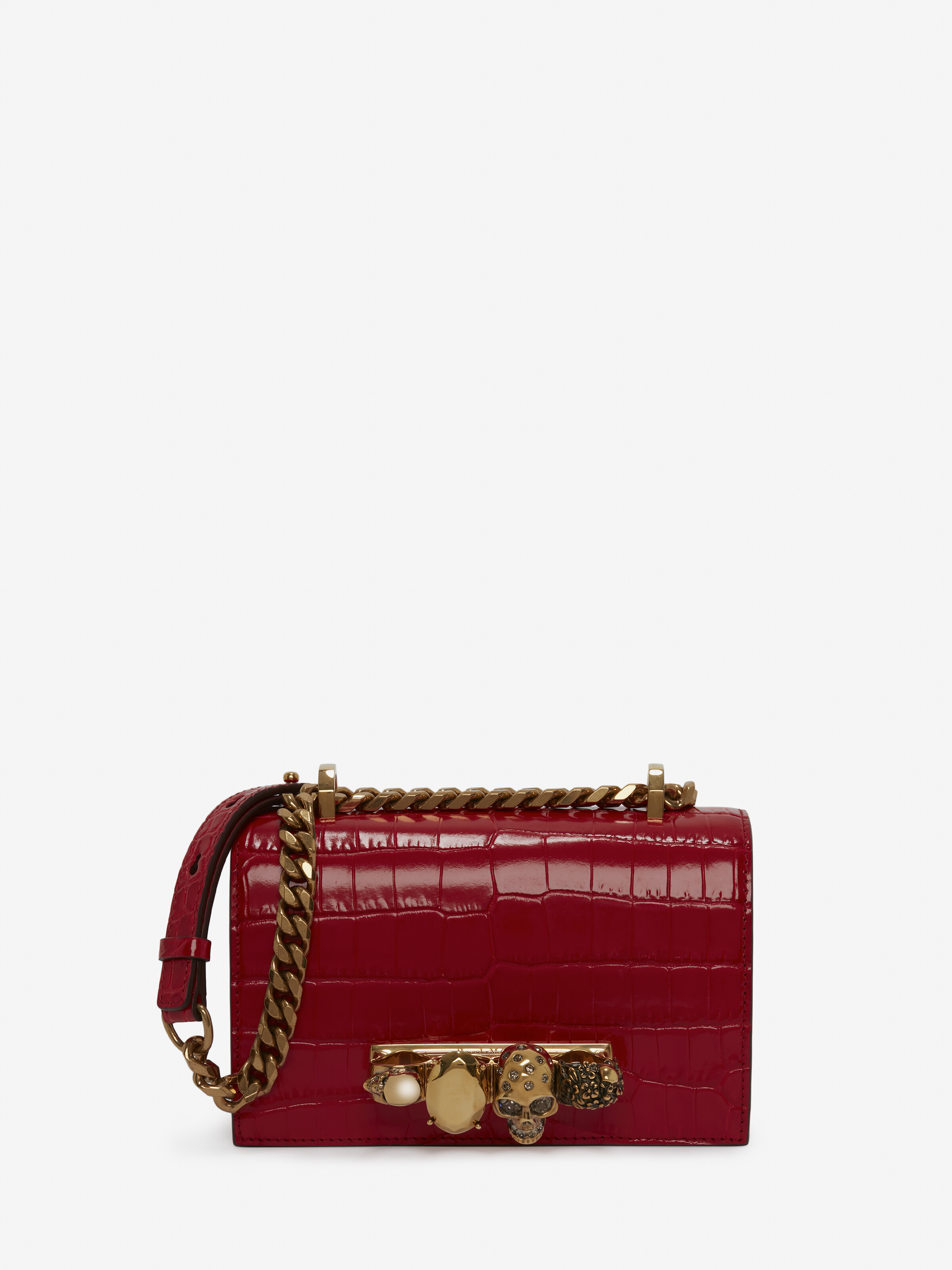 Alexander Mcqueen Mini Jewelled Satchel In Deep Red