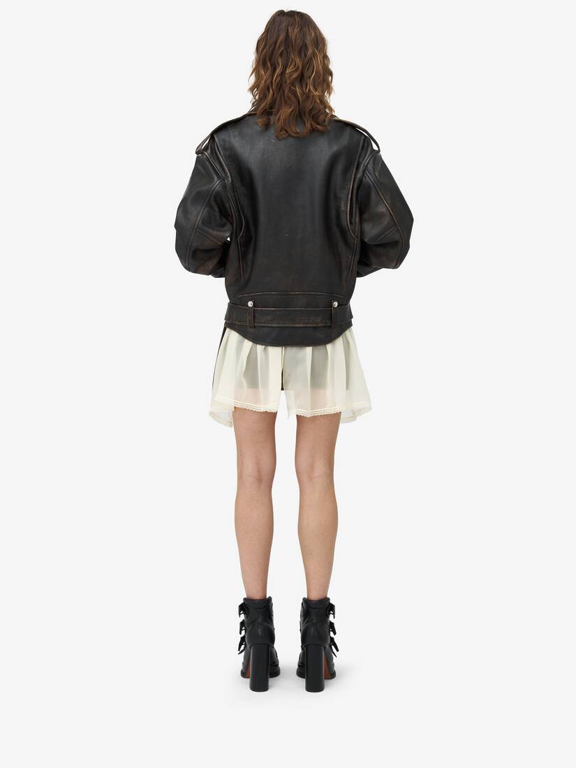 Oversized Antiqued Leather Biker Jacket