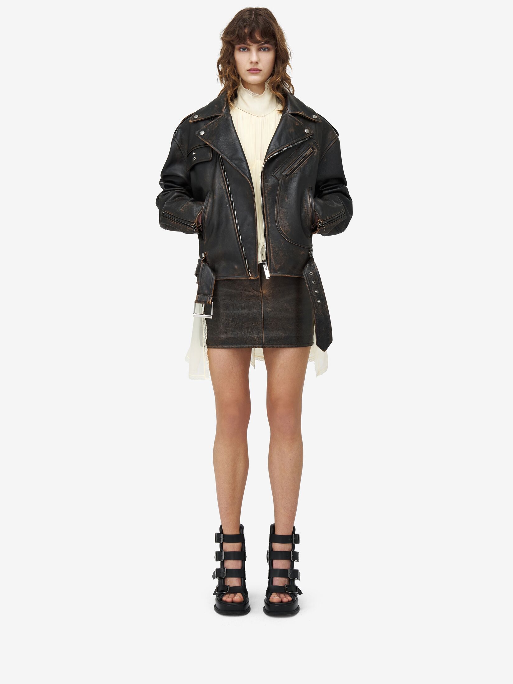 Alexander Mcqueen Women Black Leather Oversize Jacket