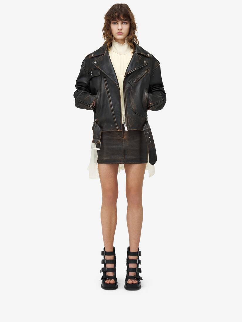 Oversized Antiqued Leather Biker Jacket