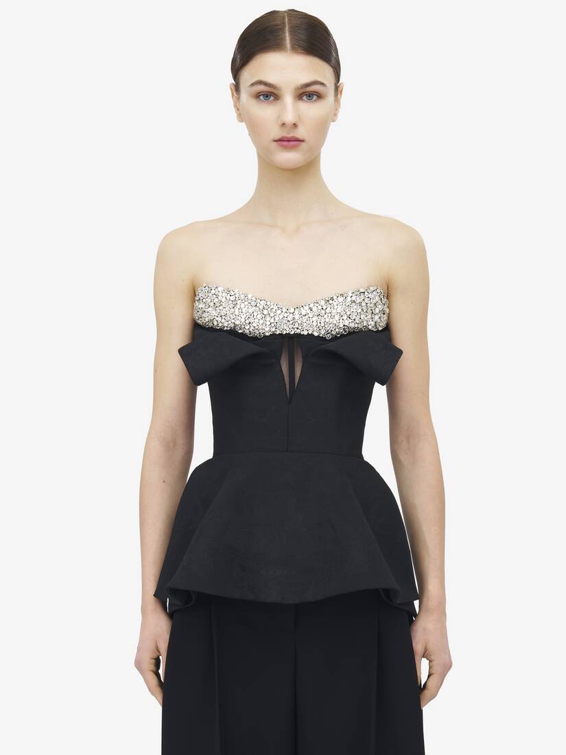 Top a corsetto senza spalline con ricamo di cristalli
