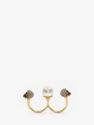 Pearl Skull Double Ring
