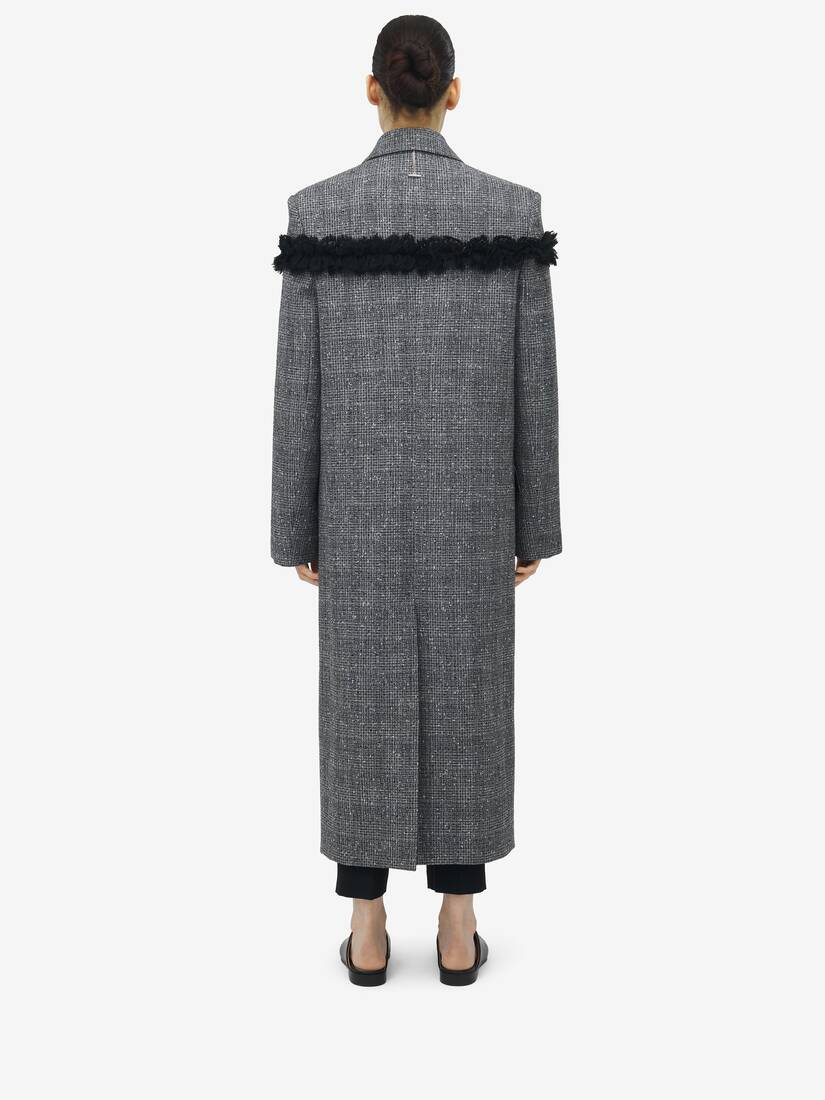 Slashed Creponne Detail Tweed Check Coat