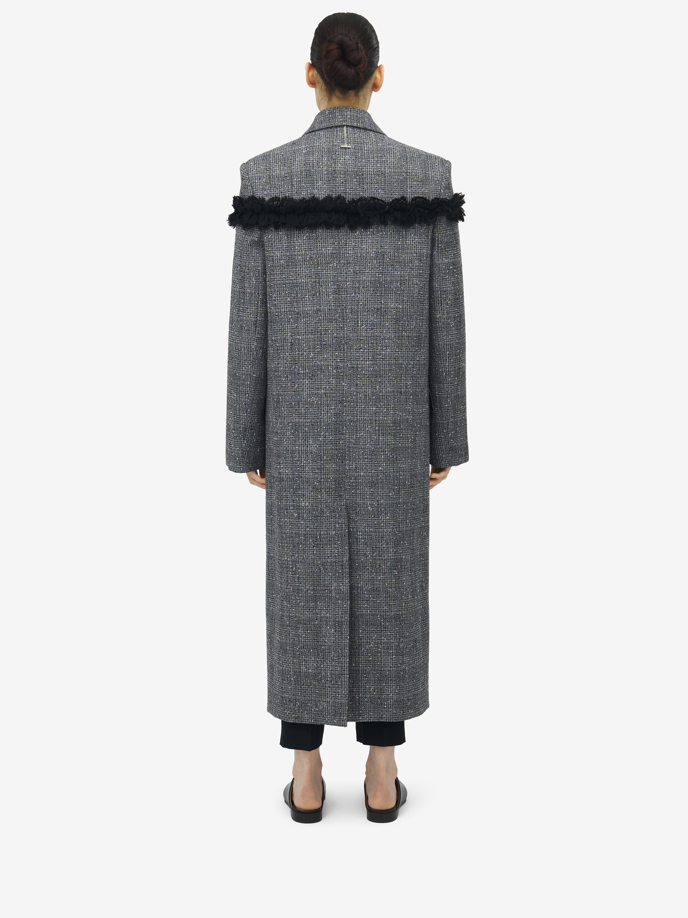 Slashed Creponne Detail Tweed Check Coat