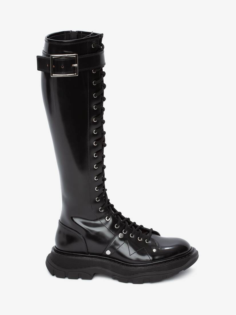 Alexander McQueen Tread Slick Boot Leather Black Black (Women's)