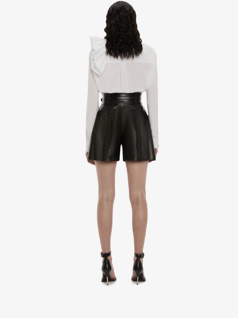 Couture Stitch Leather Shorts in Black 