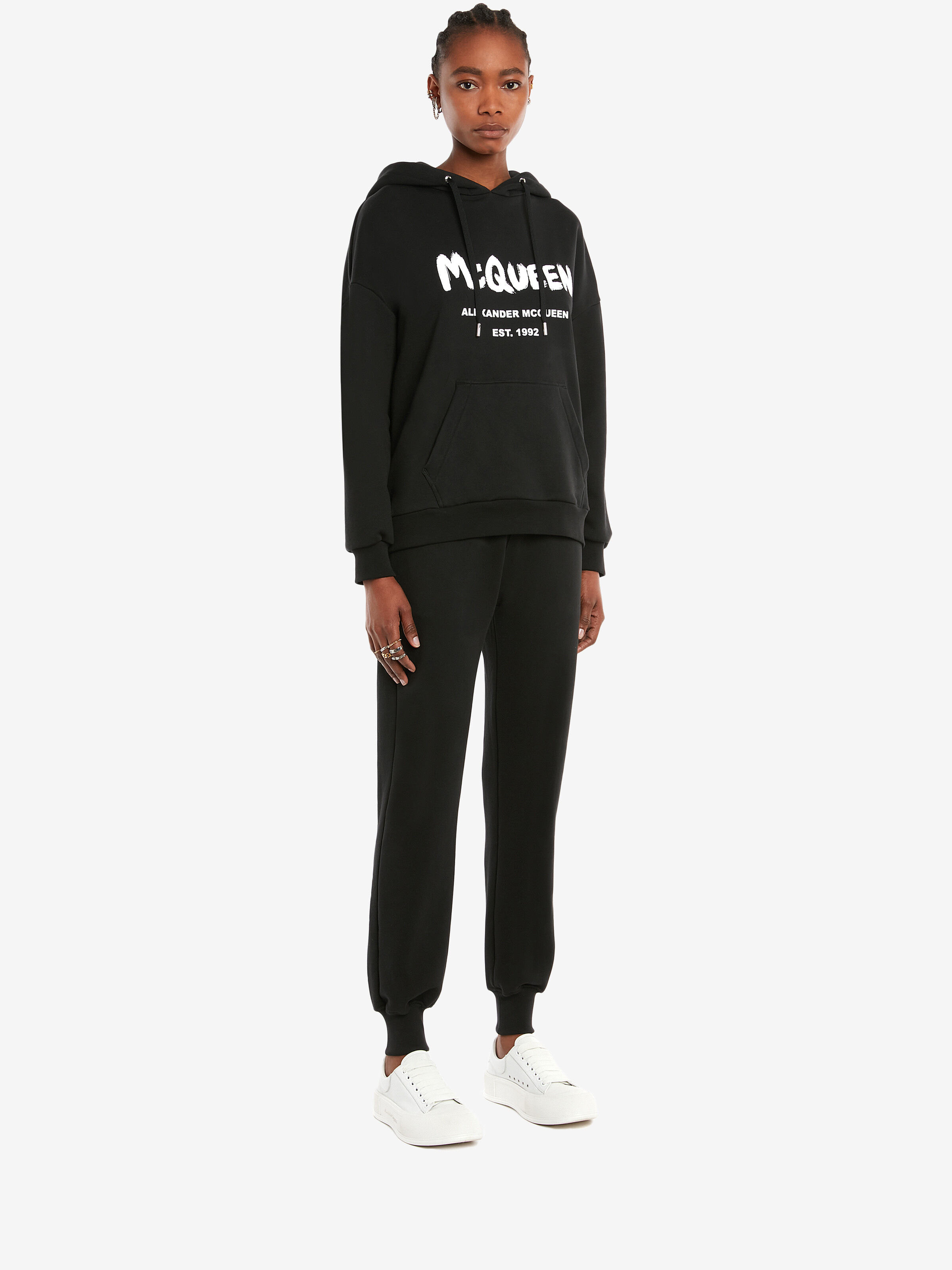 Kapuzensweatshirt mit McQueen-Graffiti-Motiv für Damen in Schwarz/Weiss in 100% Baumwolle | Alexander McQueen - image 3