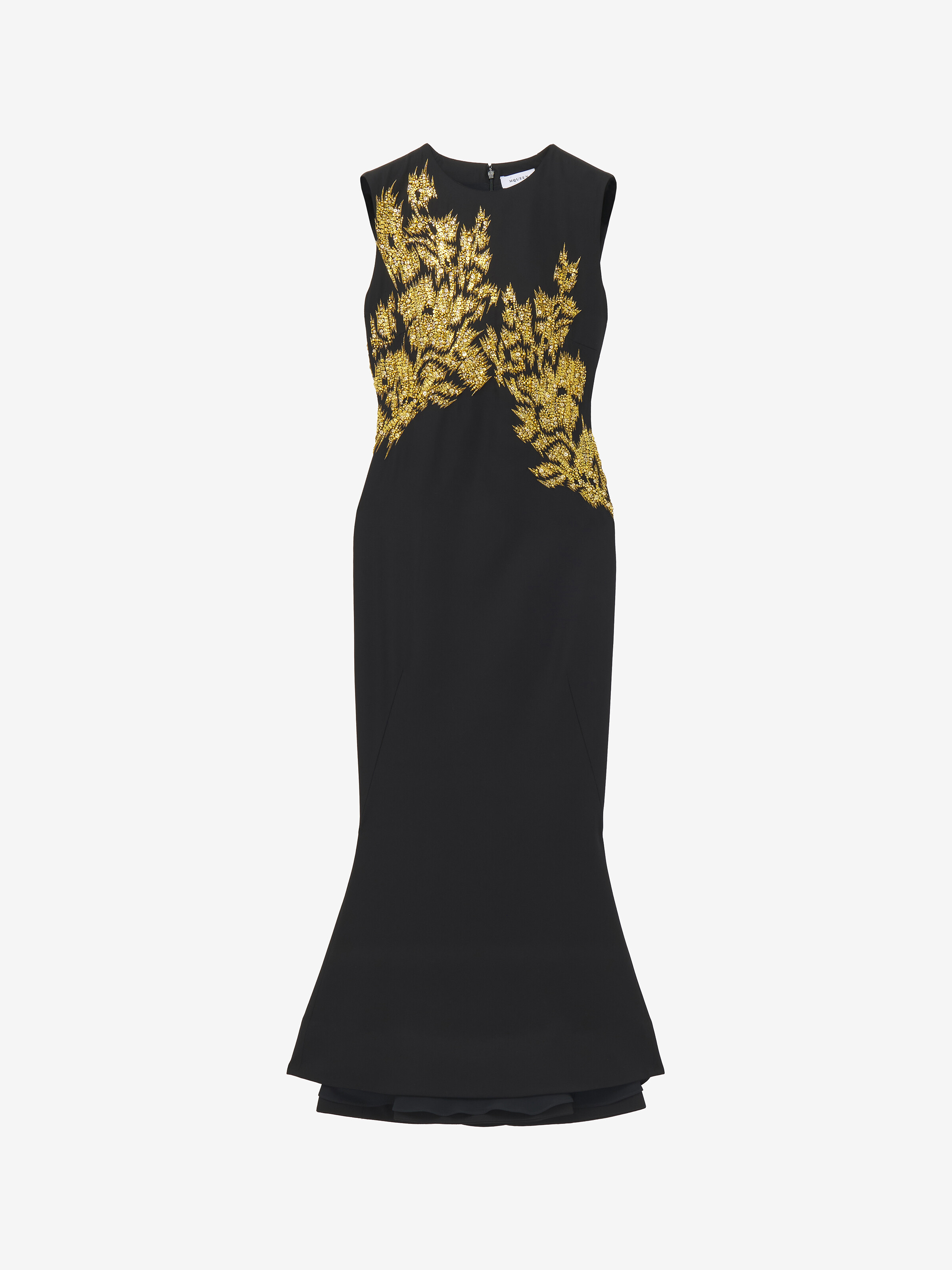 Warped Floral Embroidery Midi Dress