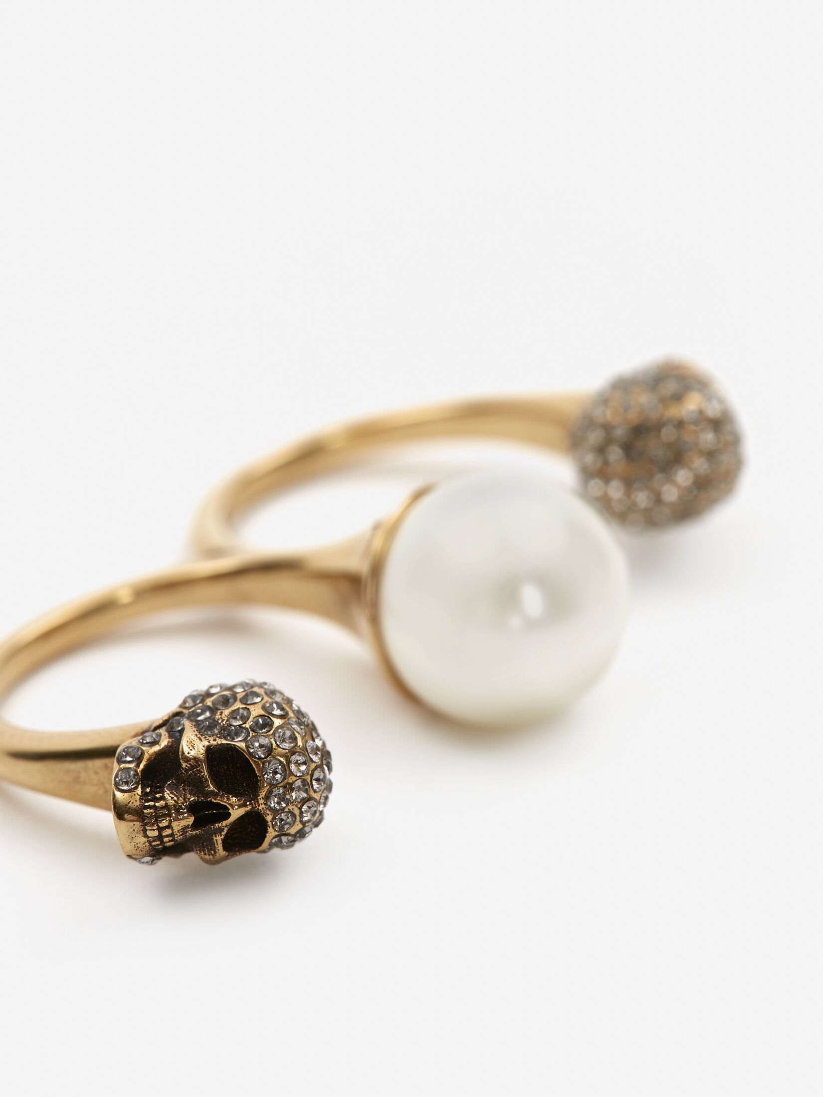 Pearl Skull Double Ring