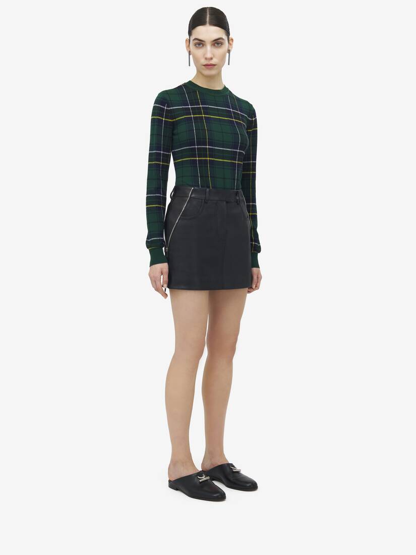 Zip Detail Leather Mini Skirt