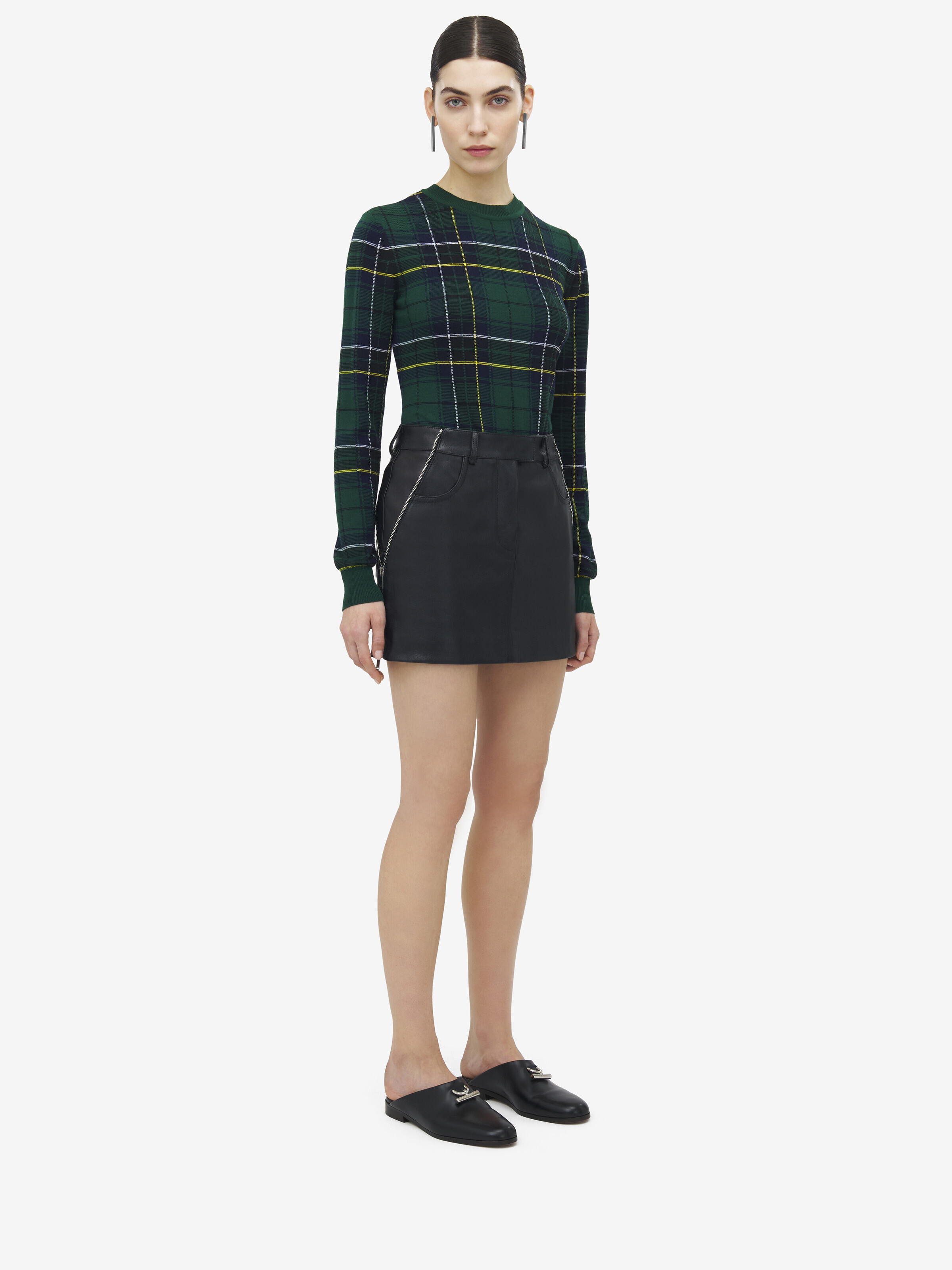 Zip Detail Leather Mini Skirt