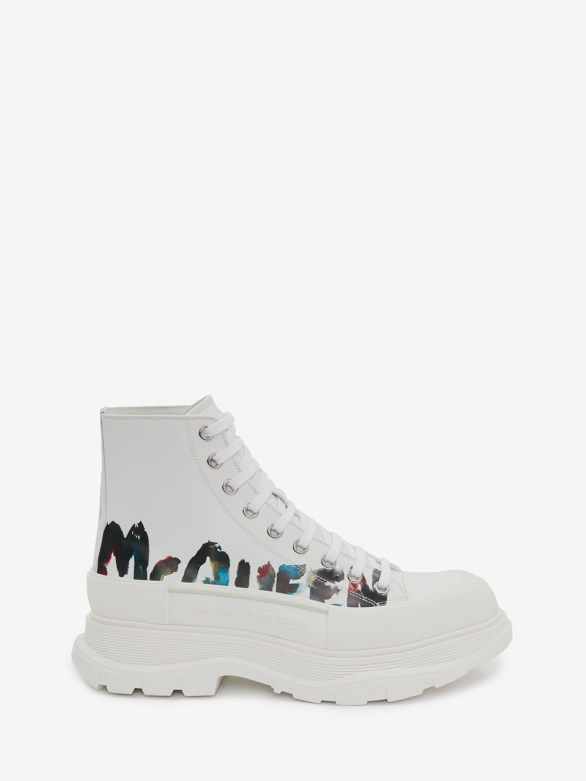 Men's McQueen Graffiti Tread Slick Boot in White/Multicolour in 100% Calf Leather | Alexander McQueen - image 1