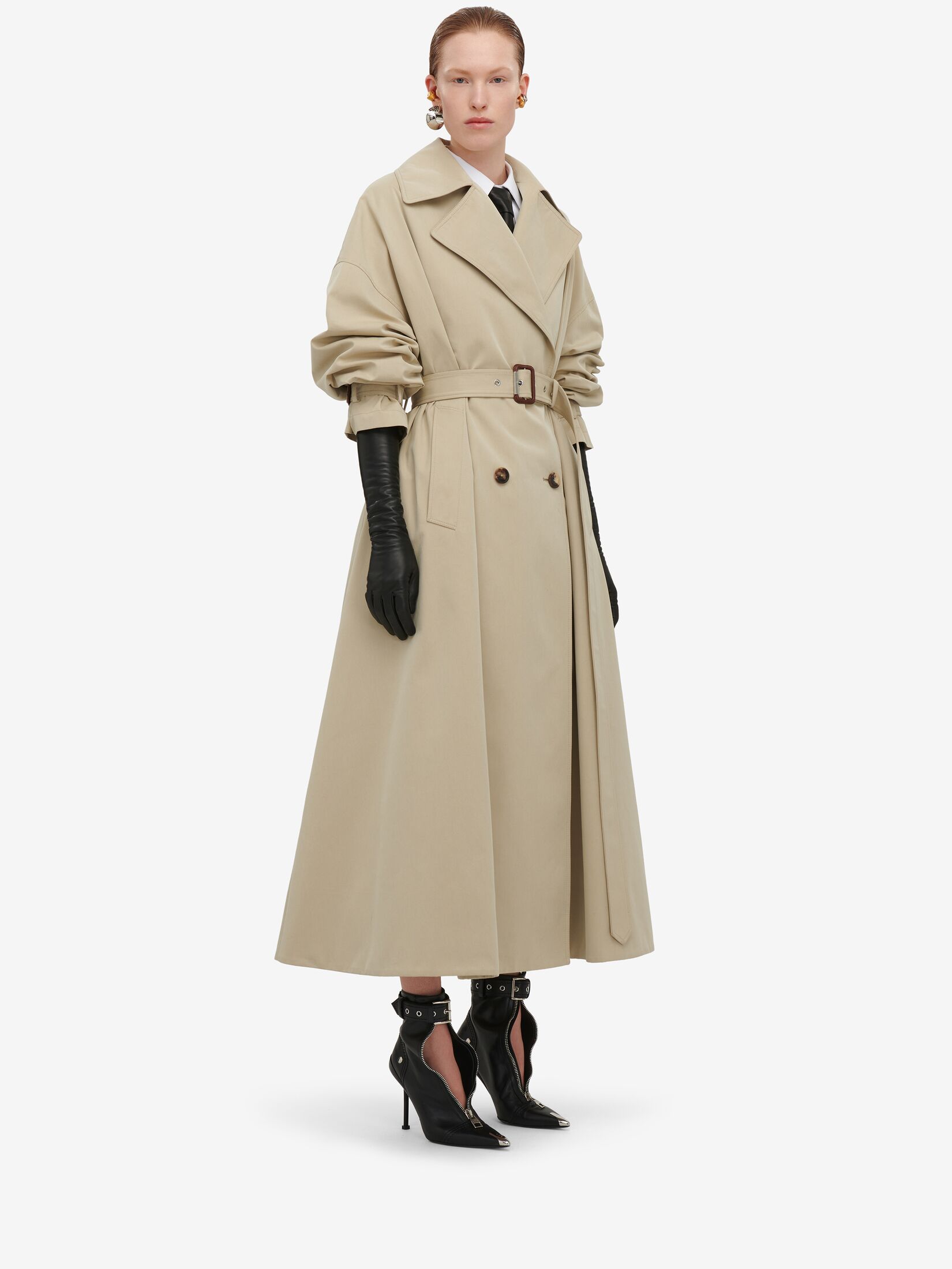 Cocoon Sleeve Trench Coat in Pale Beige | Alexander McQueen US