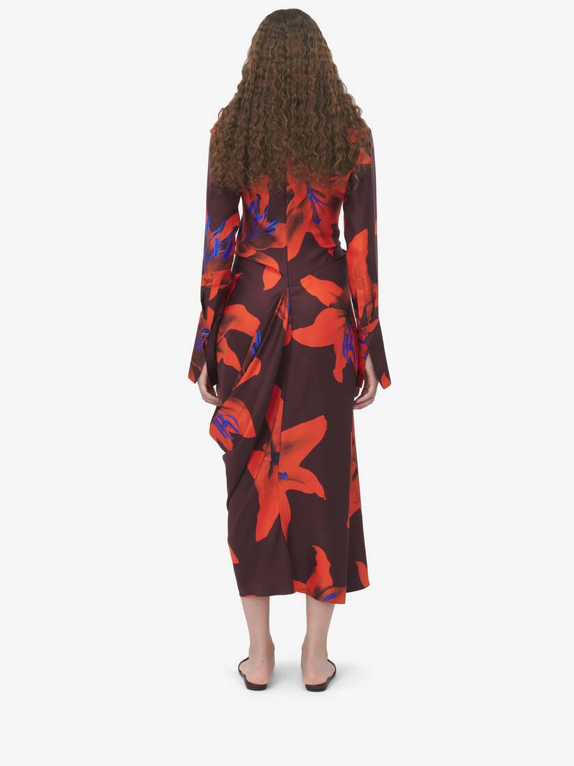 Asymmetrisches Kleid mit Flame Lily-Motiv