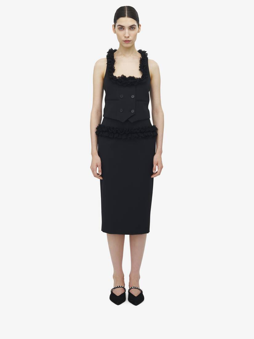 Slashed Buttoned Pencil Skirt