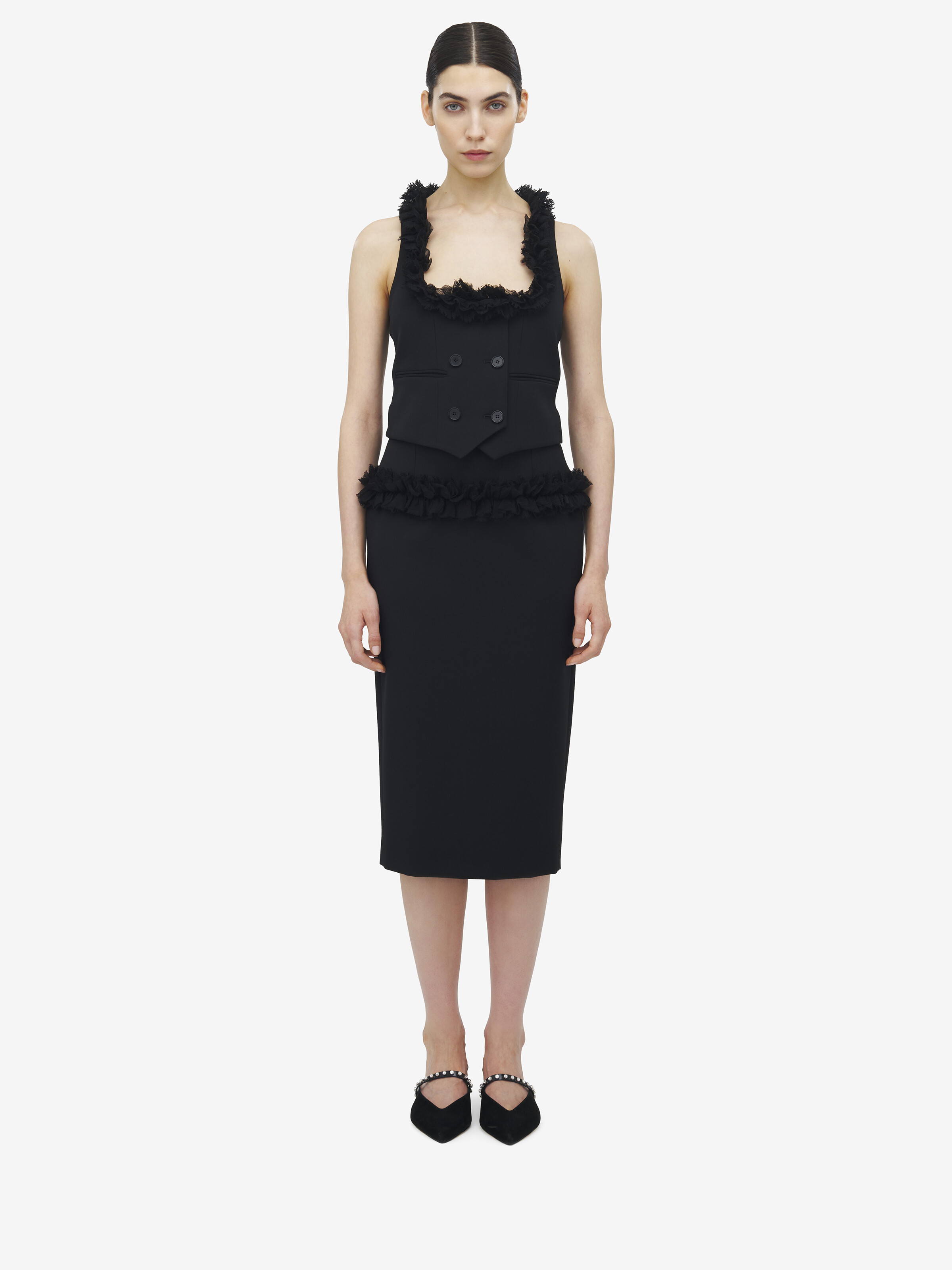 Slashed Buttoned Pencil Skirt