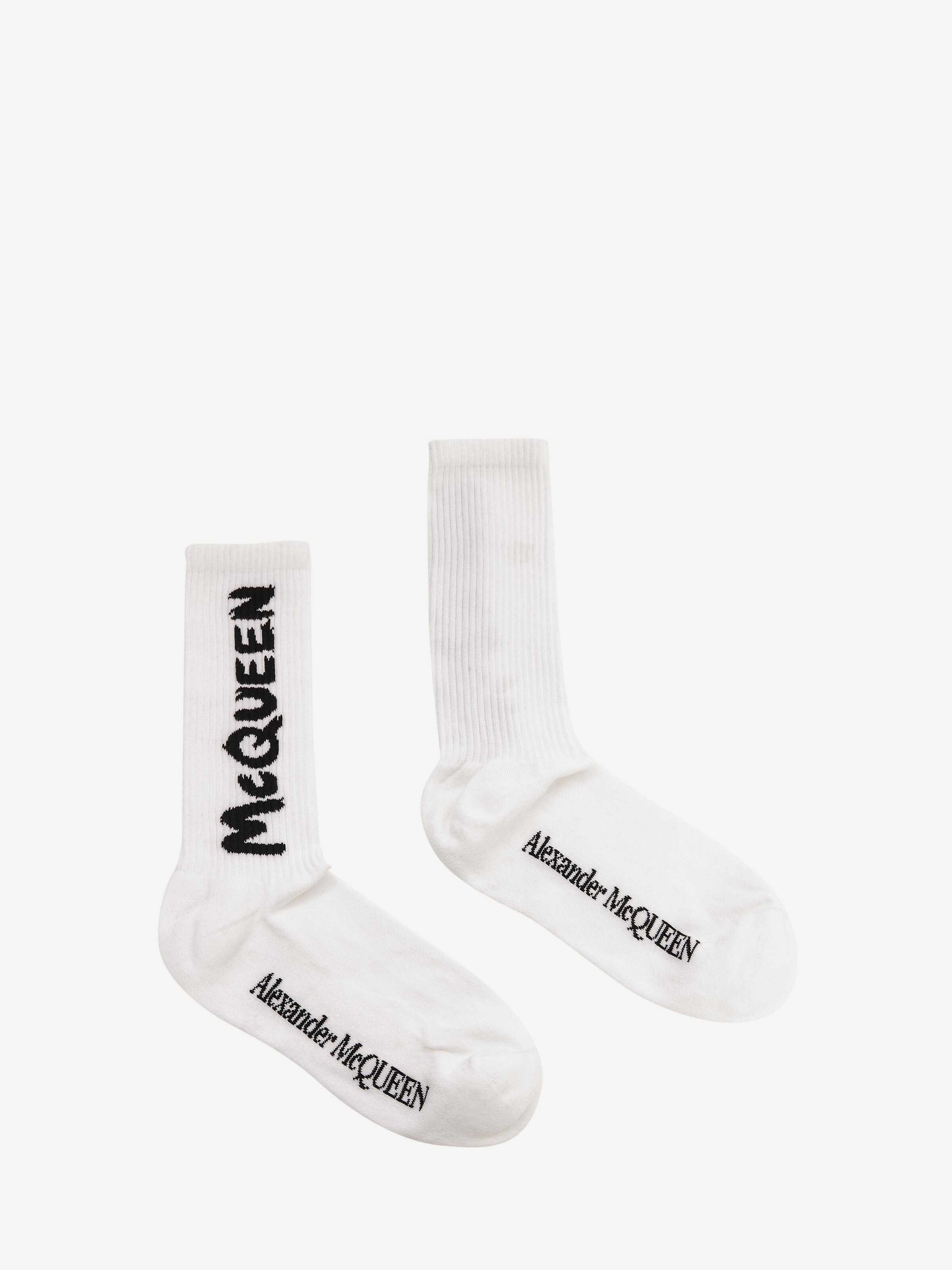 Shop Alexander Mcqueen Mcqueen Graffiti Socks In White/black
