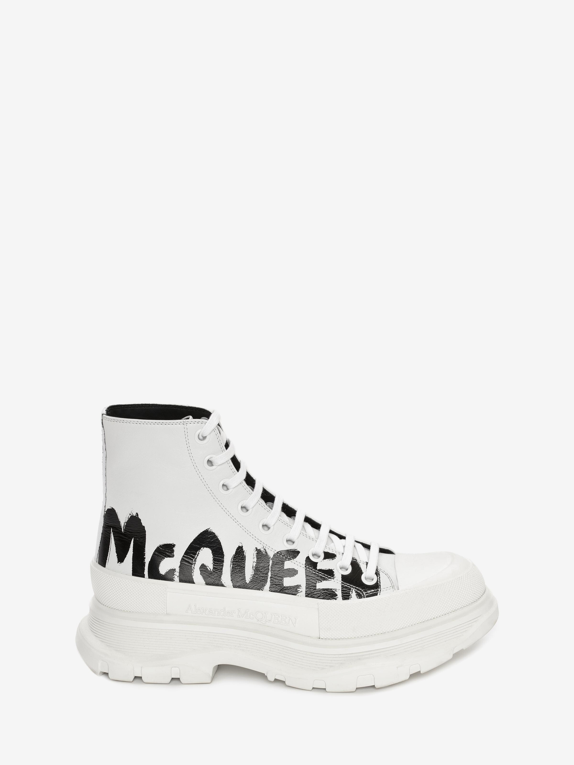 Stivaletti Tread Slick McQueen Graffiti da Uomo in Bianco Ottico in Pelle di vitello | Alexander McQueen - image 1