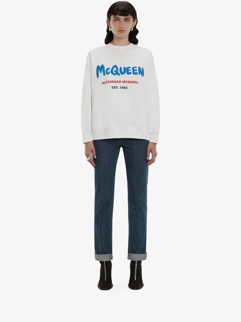 McQueen Graffiti Sweatshirt in White/Multicolour | Alexander McQueen CH