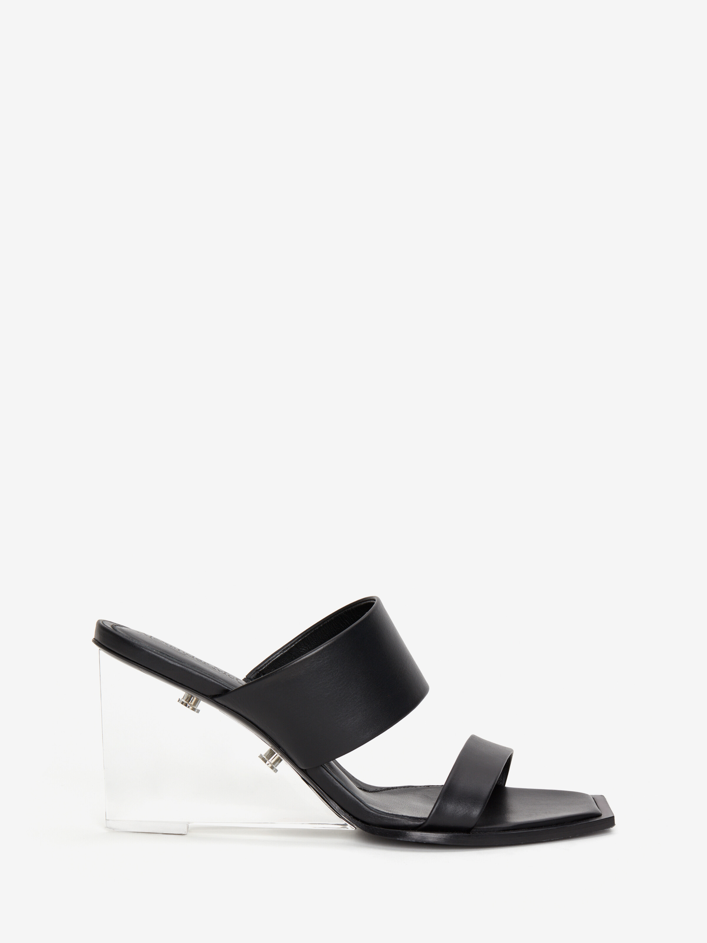 Alexander McQueen white Bow black leather heeled sandals.