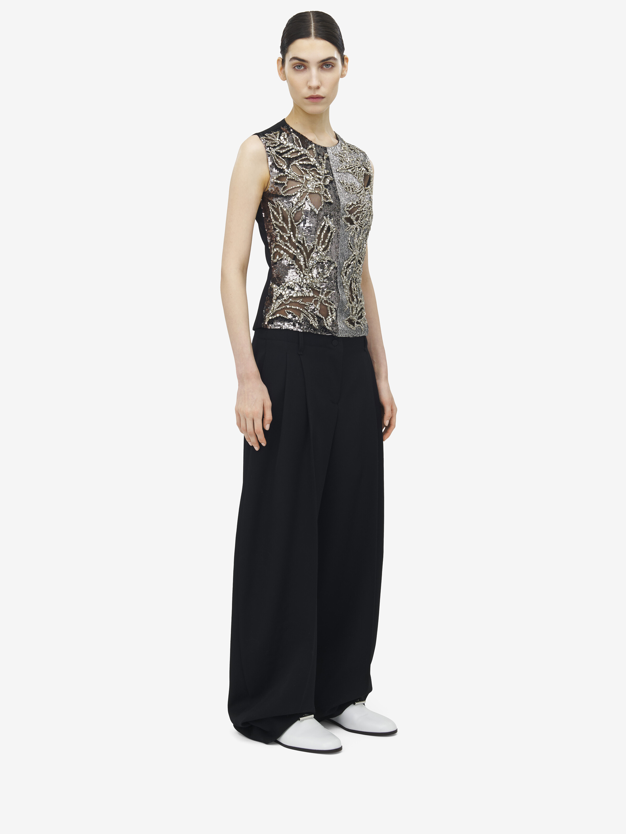 Women's Crystal Stencil Embroidery Top in Silver/Crystal in 72% Wool, 28% Viscose | Alexander McQueen - image 3