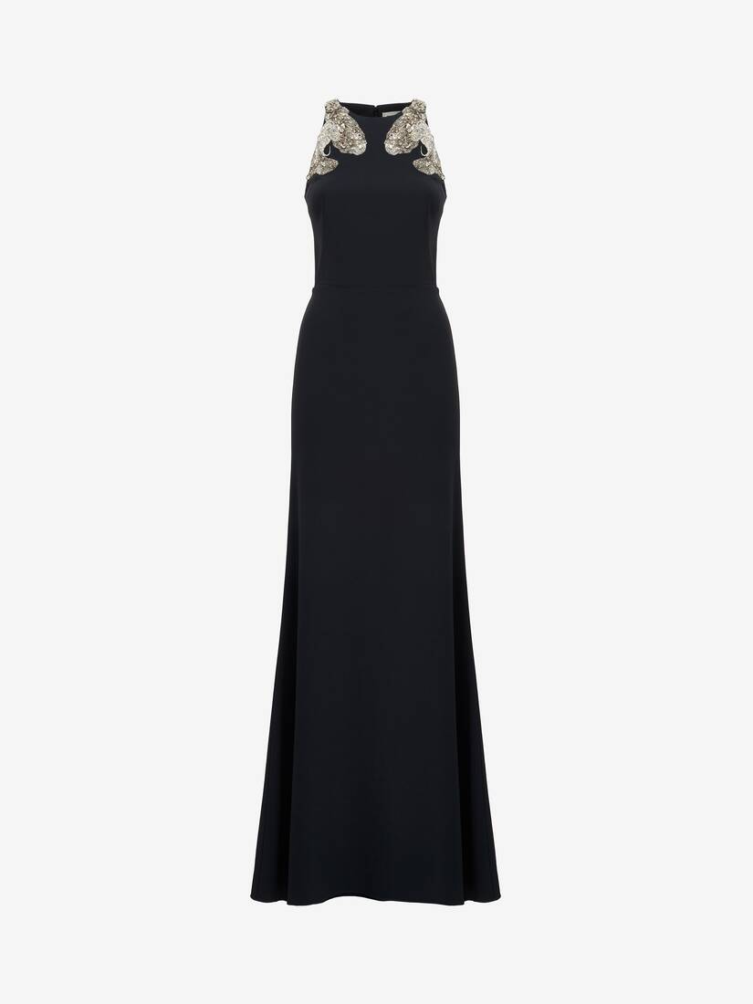 Alexander McQueen Long-Sleeve Open-Back Lace Gown | Long sleeve lace evening  gown, Lace evening dresses, Designer evening gowns