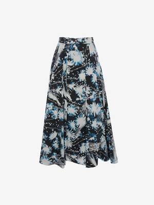 Solarized Floral Asymmetric Midi Skirt