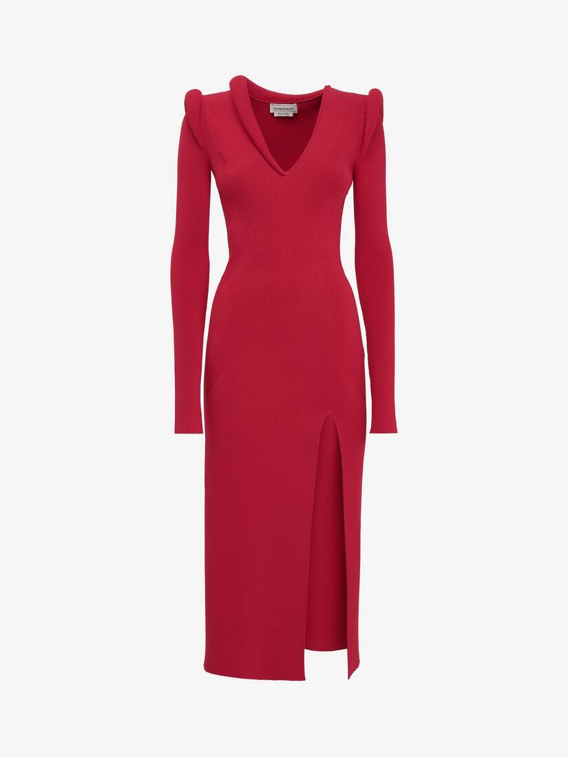 Ribbed-knit Midi Dress in Welsh Red | Alexander McQueen US