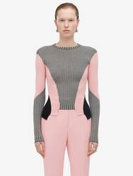 Dogtooth Colour-Block Peplum Jumper