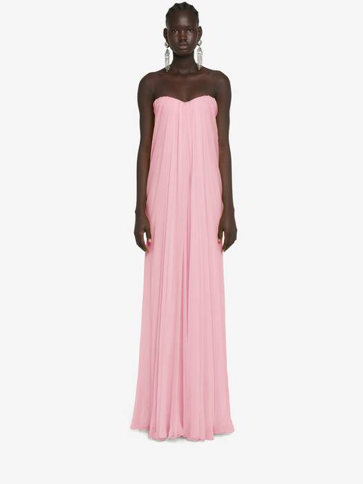 Bustier Evening Dress in Pale Pink | Alexander McQueen US