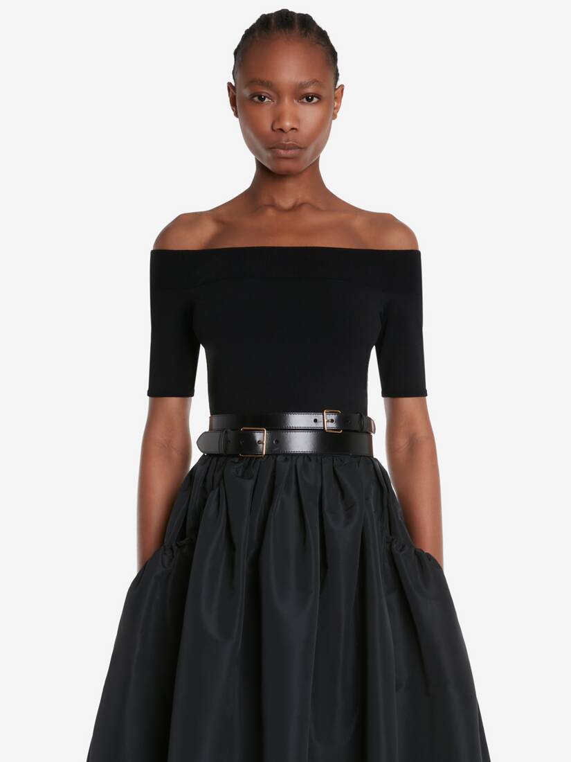 Off-The-Shoulder Knit Top in Black | Alexander McQueen US