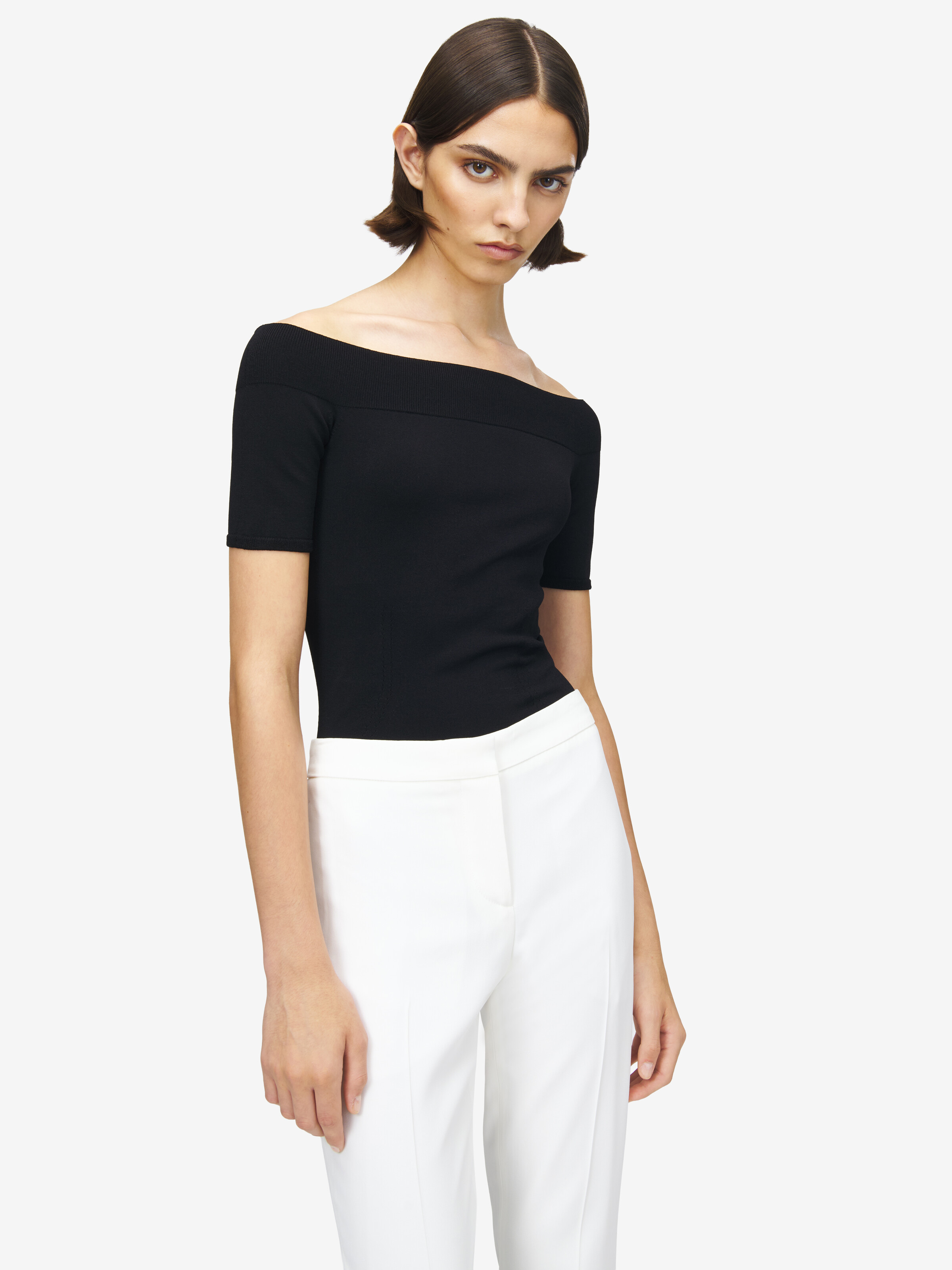 OffTheShoulder Knit Top in Black Alexander McQueen US