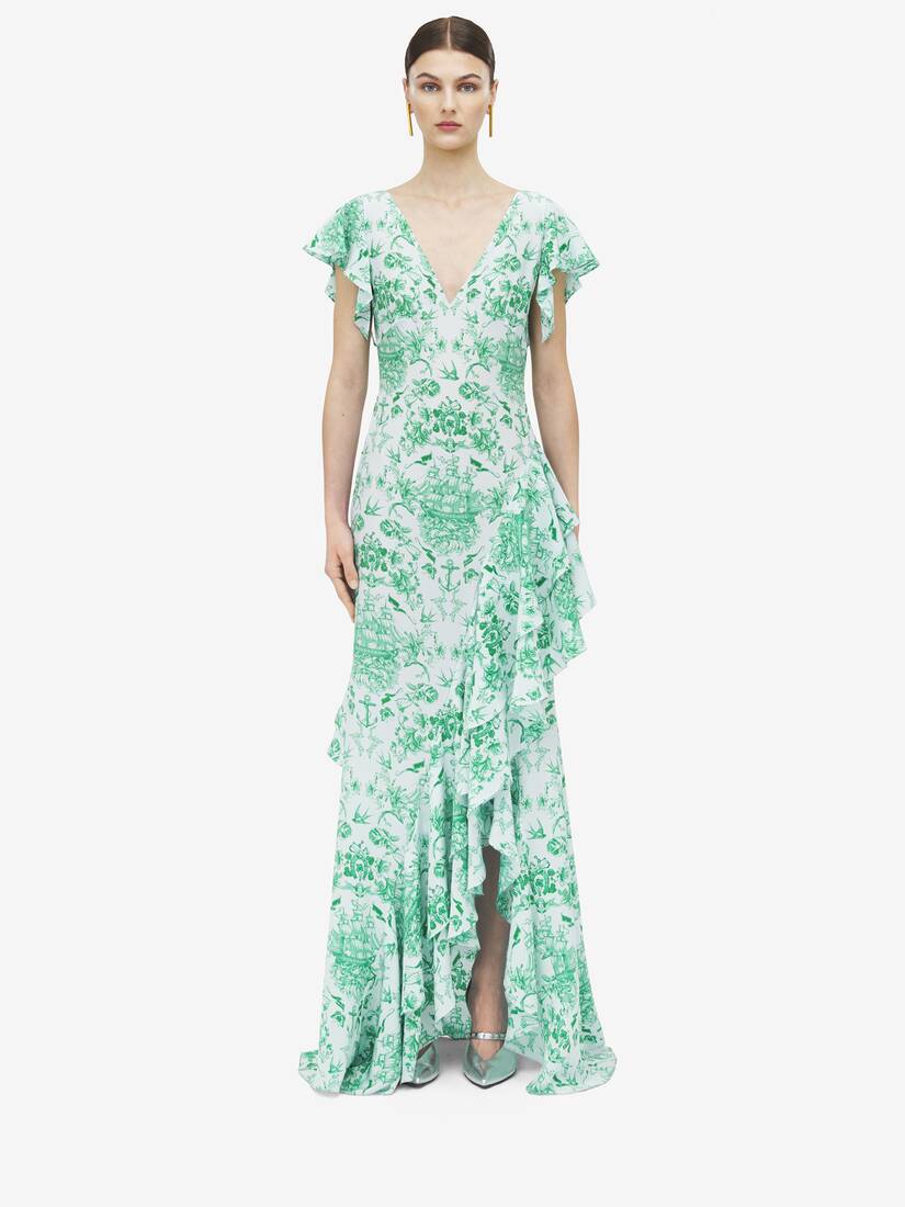 Sailor Tattoo Asymmetric Ruffle Dress